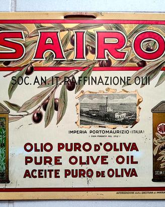 SAIRO OLIO OLIVA INSEGNA TARGA TABELLA ORIG. 1950