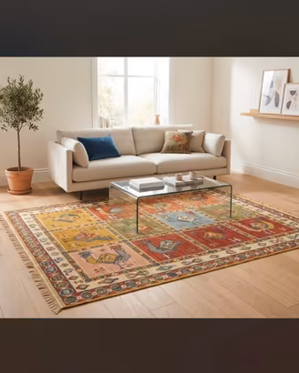 Tappeto Kilim Decorativo a Riquadri