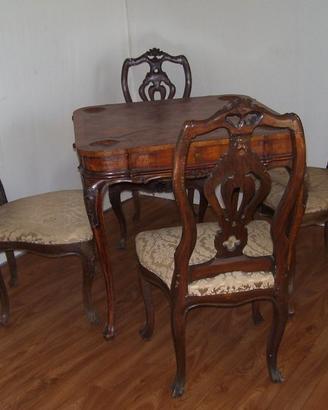 Tavolo da gioco dell' 800 in radica con sedie