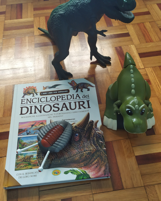 Enciclopedia dei dinosauri + modello T-Rex + robot