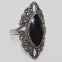 Anello Art Deco argento marcasite onice