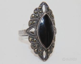 Anello Art Deco argento marcasite onice