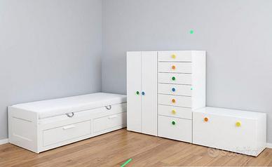 Letto, armadio, cassettiera e panca ikea
