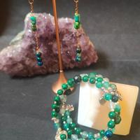 bracciale+orecchini pietre verdi,ciondoli