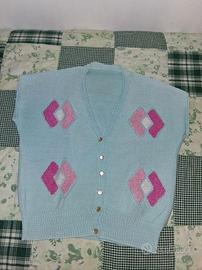 Gilet Golfino Cardigan Vintage fatto ferri Cotone