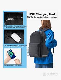 zaino in tessuto impermeabile con presa USB, Nuivo