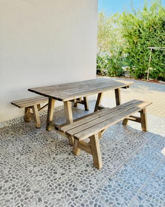 Set da Giardino in legno Tavolo e Panche