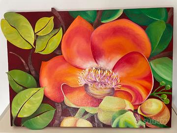 Quadro dipinto a mano con fiore arancione