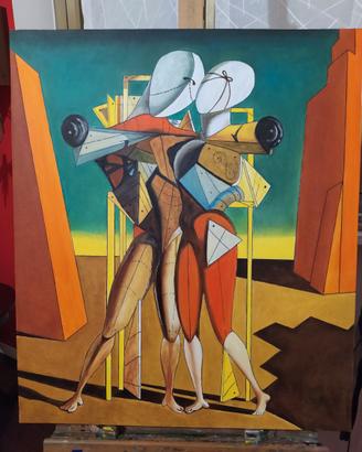 quadro dipinto a mano 70x60 de Chirico Metafisica