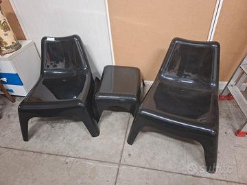 Coppia poltrone+tavolino nero 