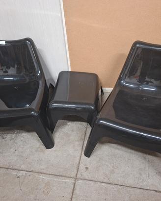 Coppia poltrone+tavolino nero 