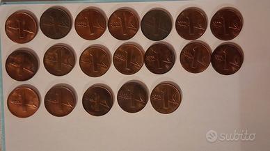 Lotto 19 monete Helvetia da 1 Rappen 1970