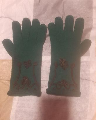 Guanti eleganti verdi con perline S/M