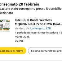 Scheda rete wifi Intel dual band 7260 per notebook