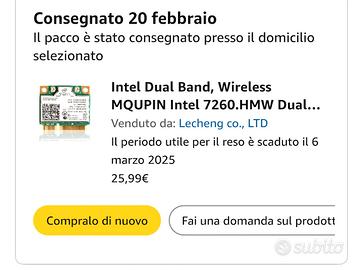 Scheda rete wifi Intel dual band 7260 per notebook