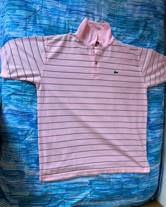 Maglia Lacoste rosa con strisce nere