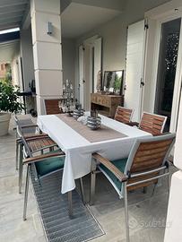 Tavolo da terrazza in teak con sei sedie