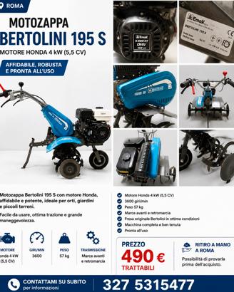 Motozzappa Bertolini 195s motore Honda 4kw(5,5Cv)