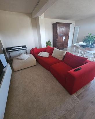 Divano Berloni rosso 4 posti modulare+pouf