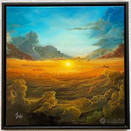 Dipinto a olio - Tramonto - Paesaggio con cornice