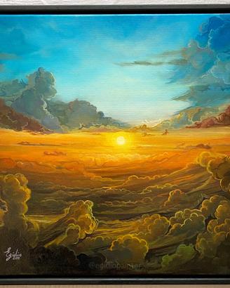 Dipinto a olio - Tramonto - Paesaggio con cornice
