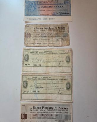 5 assegni circolari storici in Lire anni '70