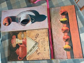 3 quadri tutto legno, dipinti. 