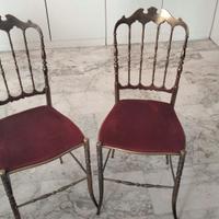 Poltroncine in ottone e velluto bordeaux