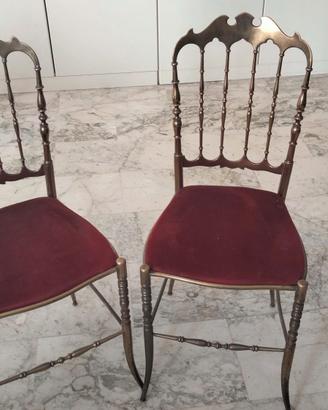 Poltroncine in ottone e velluto bordeaux