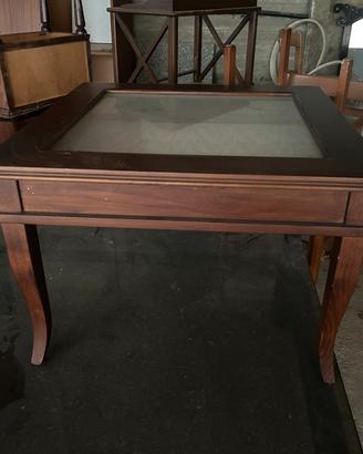 Tavolino/contenitore da salotto legno e vetro