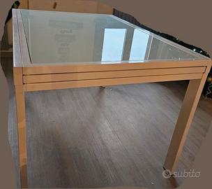 Tavolo allungabile in metallo bianco con vetro