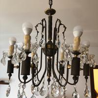 Lampadario gocce di cristallo a sei bracci ‘60/70