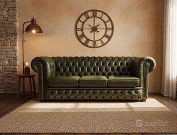 Chesterfield divano 3 posti in pelle vintage verde