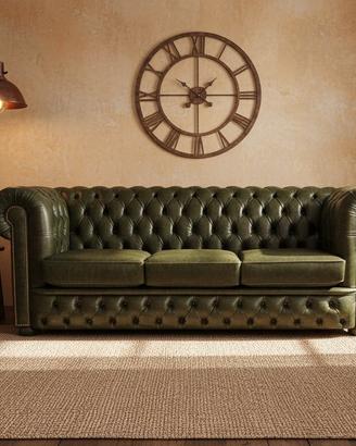 Chesterfield divano 3 posti in pelle vintage verde