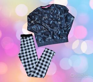 Completo felpa leggera + leggins bianchi e neri