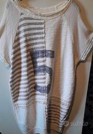Maglia da donna, con ricamo su collo e maniche, co