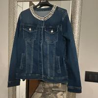 Giubbotto jeans donna con perle e pietre