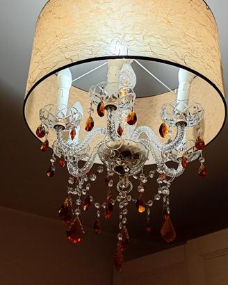 lampadario a 6 luci con paralume in tessuto 