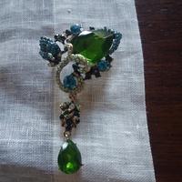 spilla bigiotteria  strass verde turchese 