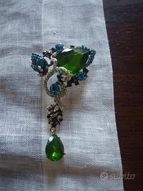 spilla bigiotteria  strass verde turchese 