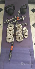 Manubri + dischi + bilanciere + Kettlebell
