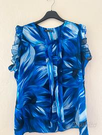 Blusa fluido floreale blu Made in Italy oversive