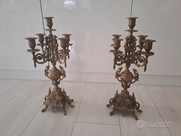 Coppia di candelabri antichi in Bronzo 43cm 