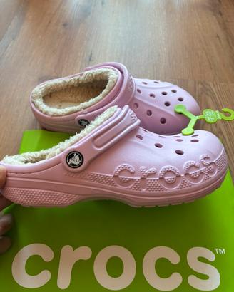 ciabatte crocs rosa invernali con pelo originali