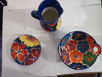 Set 3 pezzi in ceramica artigianale dipinta a mano