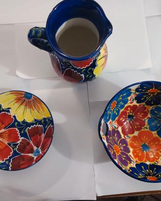 Set 3 pezzi in ceramica artigianale dipinta a mano