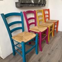 Sedie venezia rustiche colorate in legno paglia