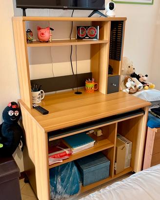 Scrivania Porta PC in Legno Libreria, Ripiano Estr