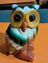 Gufo artigianale in legno massello colorato