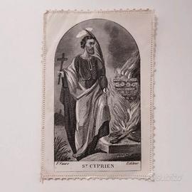 S. CIPRIANO santino antico, bordi traforati 1898